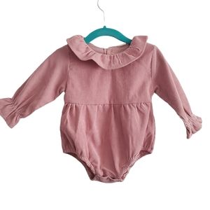 Pink Corduroy Ruffle Collared Long Sleeve Bodysuit